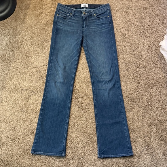PAIGE Denim Low Rise Bootcut Dark Wash Jeans Size 27 GUC - Picture 1 of 7